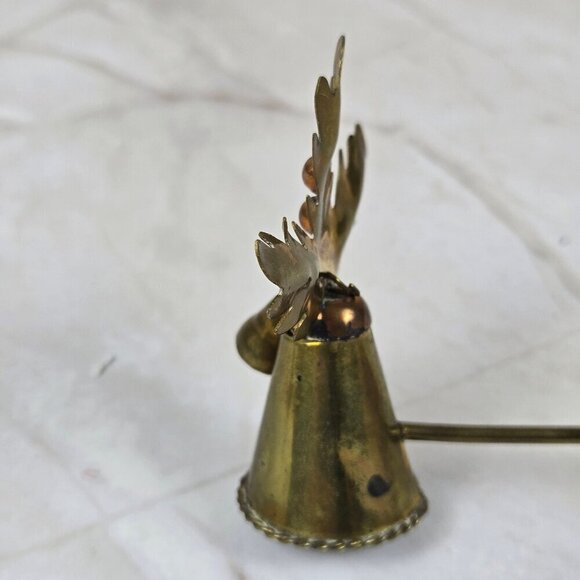 Vintage Brass & Copper Candle Snuffer Holly Leaves & Berries with Bell Christmas - Picture 5 of 11